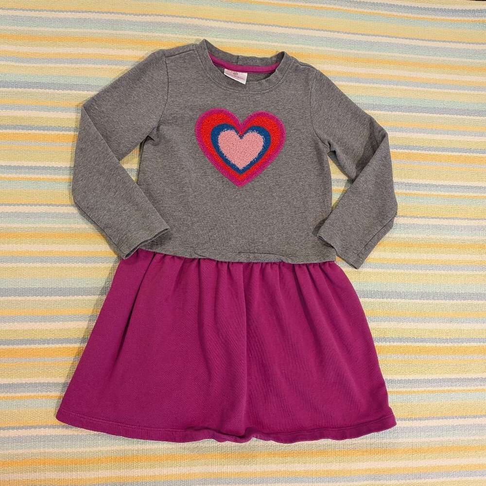⭐ Hanna Andersson Heart Applique Dress Terry Cloth Sweatshirt dress size 120 6/7